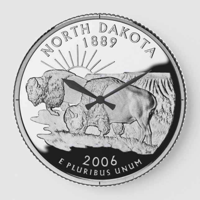Imitate North Dakota Staat Quarter Clock Große Wanduhr (Vorderseite)