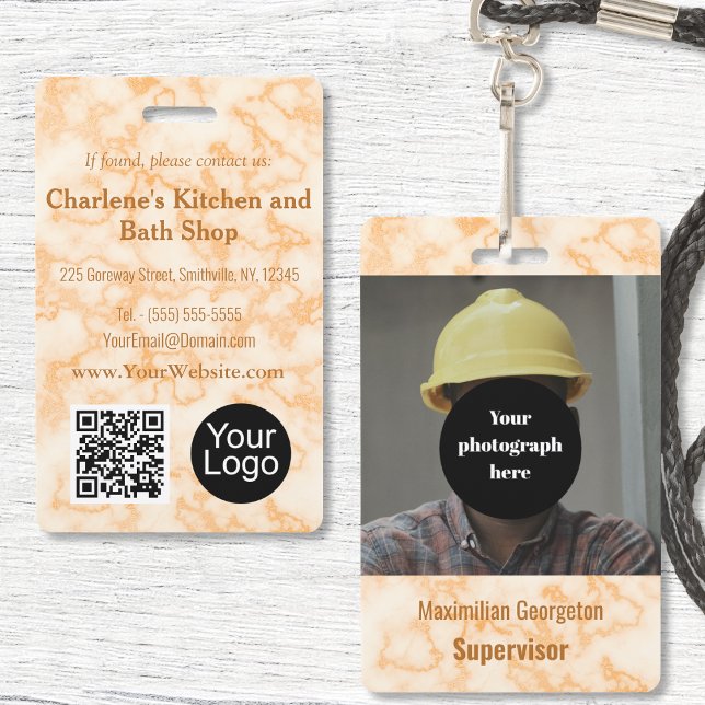 Imitate Orange Marble ID Abzeichen Ausweis (Faux Orange Marble ID Badge by Office Accessories Shop)
