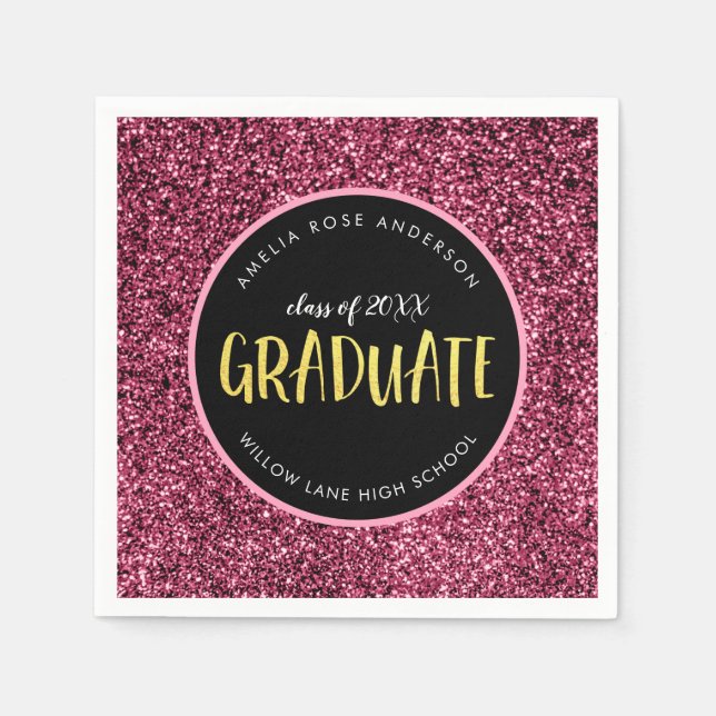 Imitate Pink Glitzer Graduate Abschluss Serviette (Vorderseite)