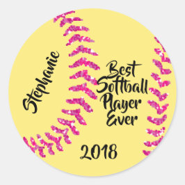 Imitate Pink Glitzer Softball Sticks Runder Aufkleber