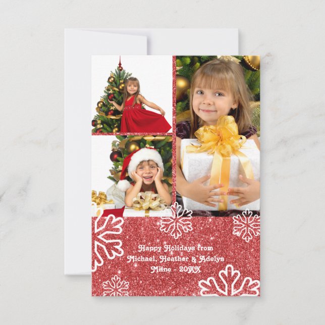 Imitate Red Glitzer Design - 3x5 Weihnachtskarte Einladung (Vorderseite)