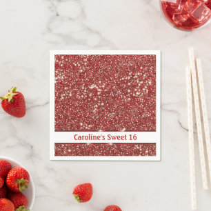 Imitate Red Glitzer Texture Look 16 . Geburtstag Serviette