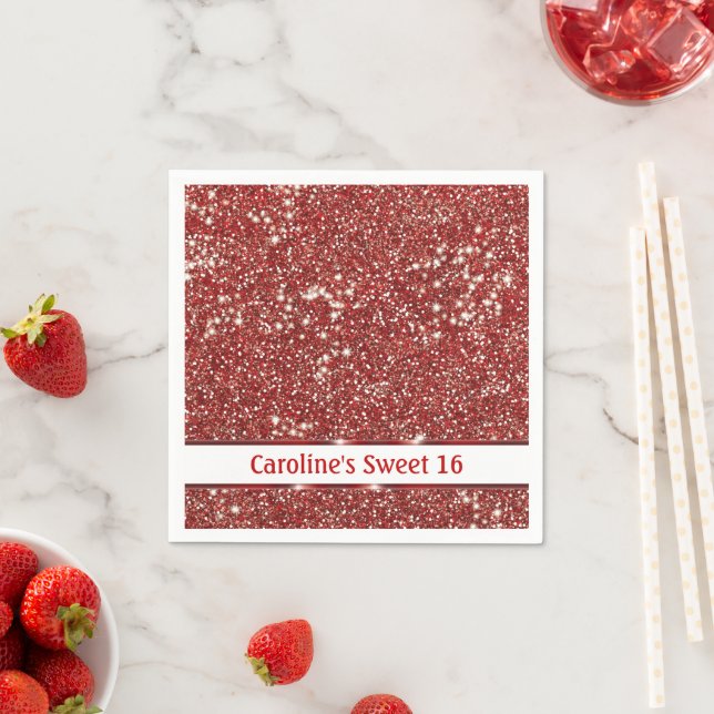 Imitate Red Glitzer Texture Look 16 . Geburtstag Serviette (Beispiel)