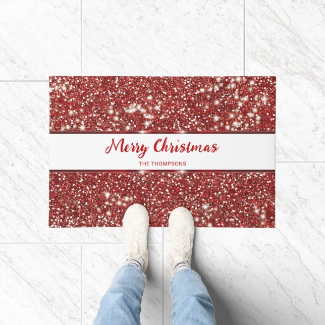 Imitate Red Glitzer Texture Look Frohe Weihnachten Fußmatte (Indoor)