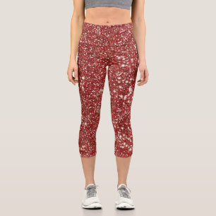 Imitate Red Glitzer Texture Look-like Graphic Capri Leggings