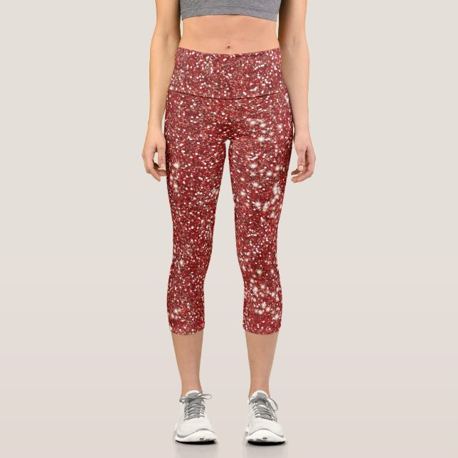 Imitate Red Glitzer Texture Look-like Graphic Capri Leggings (Vorderseite)