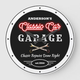 Imitate Red Neon Classic Autogarage    Große Wanduhr