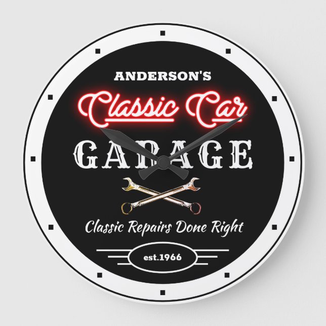 Imitate Red Neon Classic Autogarage    Große Wanduhr (Vorderseite)