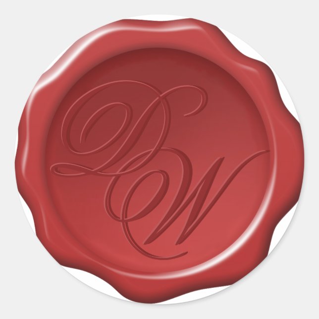 Imitate Red Wax Siegel - Wedding Monogram Calligra Runder Aufkleber (Vorderseite)