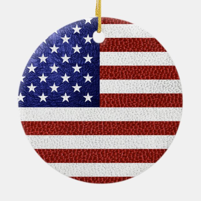 Imitate Red White Blue Leather USA Flag Keramikornament (Hinten)