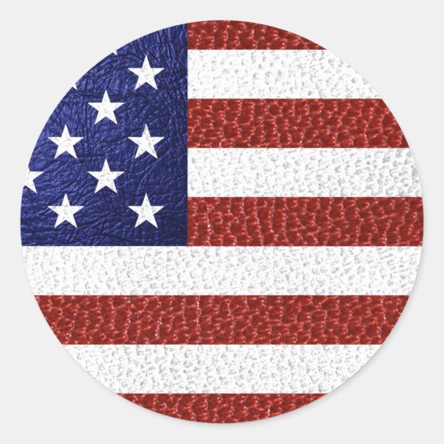 Imitate Red White Blue Leather USA Flag Runder Aufkleber (Vorderseite)