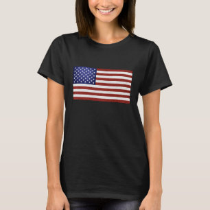 Imitate Red White Blue Leather USA Flag T-Shirt