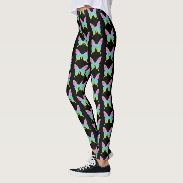Imitate Regenbogen Farbiger Glitzer Schmetterling Leggings (Links)