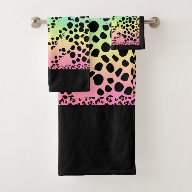 Imitate Regenbogen Leopard Exotic Animal Print Badhandtuch Set (Insitu)