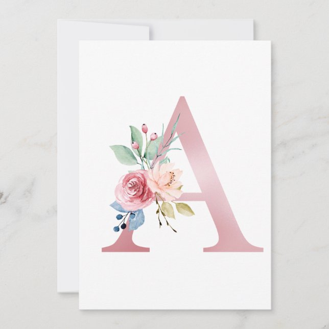 Imitate Rosa Folie Letter A Blush Floral Monogram Einladung (Vorderseite)