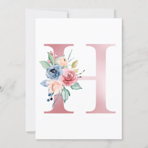 Imitate Rosa Folie Letter H Blush Floral Monogramm Einladung
