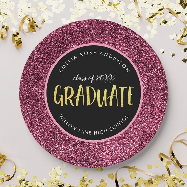 Imitate Rosa Glitzer Graduate Abschluss Papierplat Pappteller (Von Creator hochgeladen)