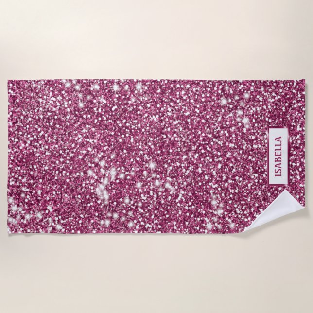 Imitate Rosa Glitzer Textur mit Individuelle Name  Strandtuch (Vorderseite)