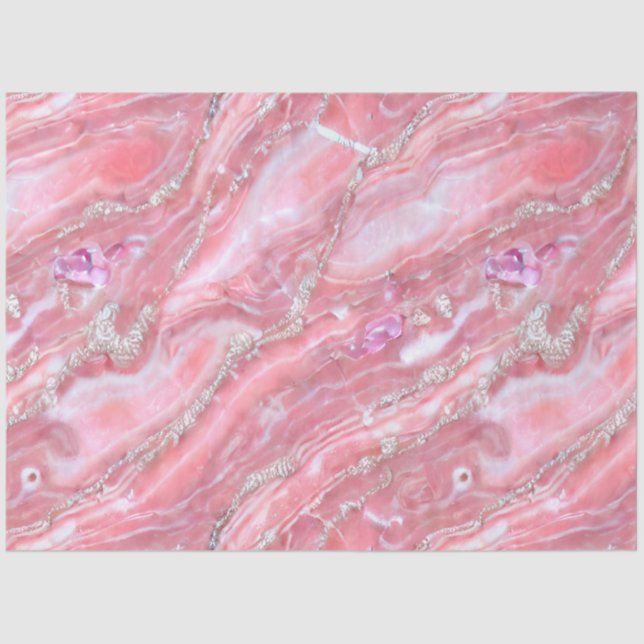 Imitate Rosa Marmortextur mit silberfarbenem Glitz Seidenpapier (Vorderseite)