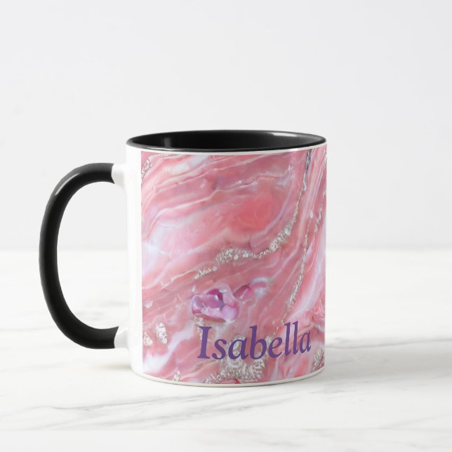 Imitate Rosa Marmortextur mit silberfarbenem Glitz Tasse (Links)