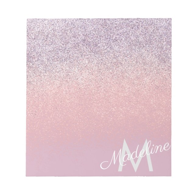 Imitate Rosa und Lila Funkelnd Glitzer Mit Monogra Notizblock (Vorderseite)