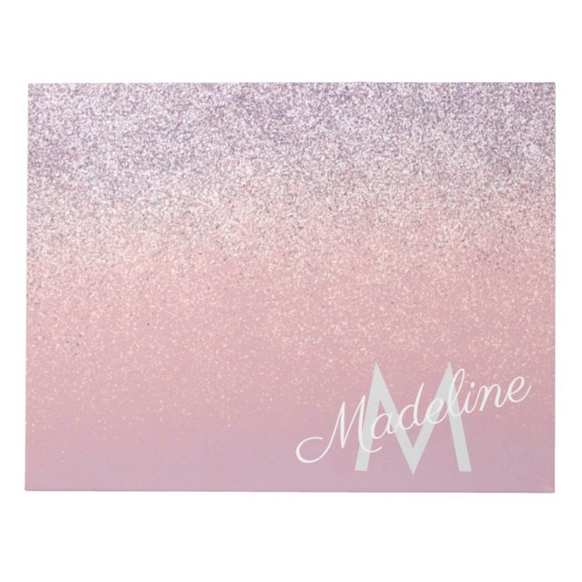 Imitate Rosa und Lila Funkelnd Glitzer Mit Monogra Notizblock (Vorderseite)