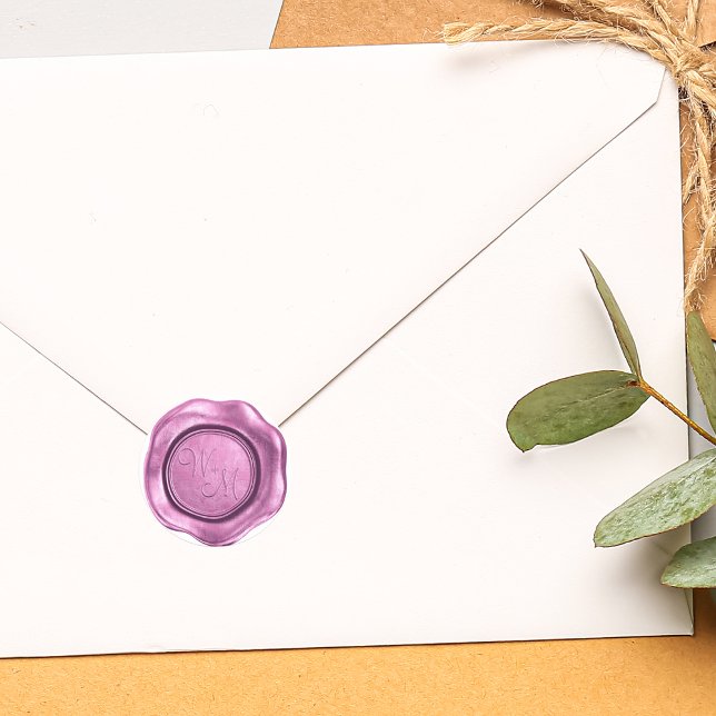 Imitate rosa Wachs Monogramm Runder Aufkleber (Faux Pink Wax Initials Monogram Classic Round Sticker)