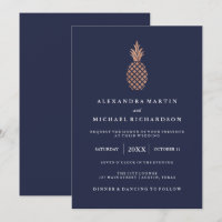 Imitate Rose Gold Ananas auf Midnight Blue Wedding