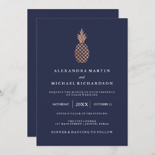 Imitate Rose Gold Ananas auf Midnight Blue Wedding Einladung