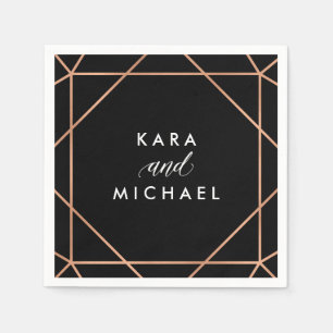 Imitate Rose Gold auf Black Modern Geometric Weddi Serviette