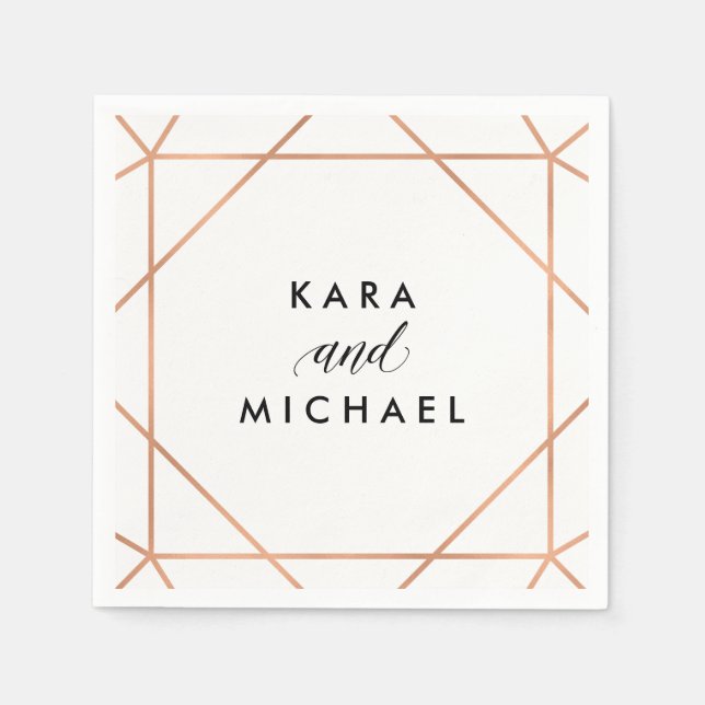 Imitate Rose Gold auf White Modern Geometric Weddi Serviette (Vorderseite)