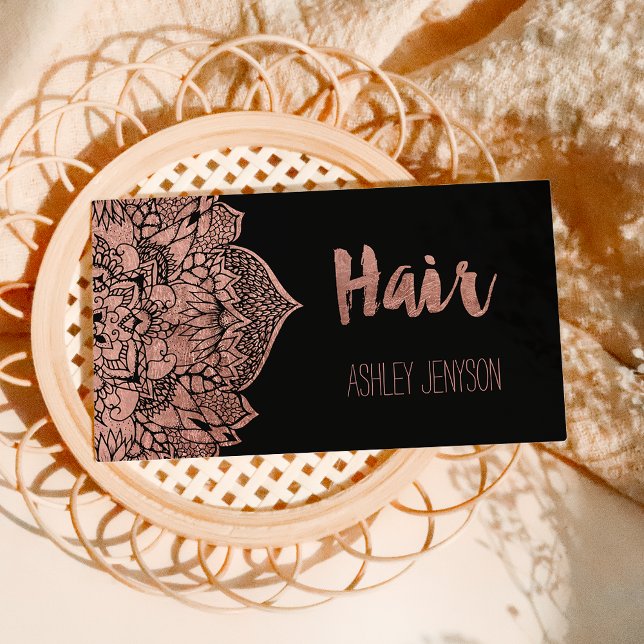 Imitate Rose gold boho blumenmandala haartypografi Visitenkarte (Von Creator hochgeladen)