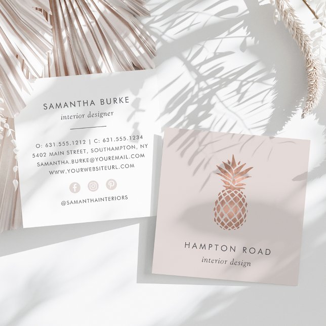 Imitate Rose Gold & Cameo Blush Ananas Quadratische Visitenkarte (Von Creator hochgeladen)