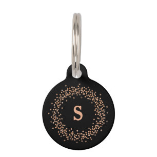Imitate Rose Gold Confetti auf schwarz Monogramm Haustiermarke