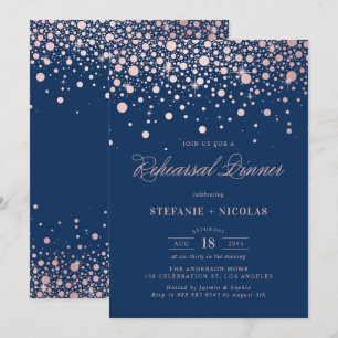 Imitate Rose Gold Confetti Blue Probe Dinner Einladung