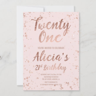 Imitate Rose Gold Confetti blush 21. Geburtstagsna Einladung