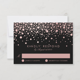 Imitate Rose Gold Confetti Dots Black Wedding RSVP