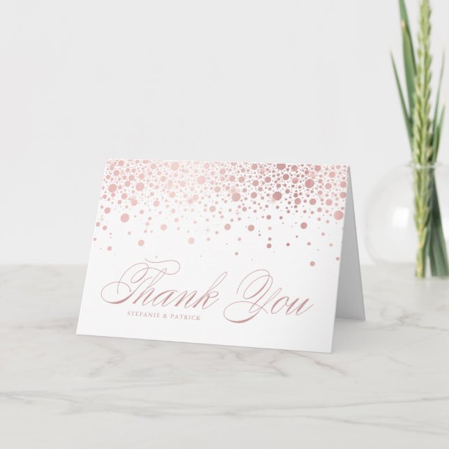 Imitate Rose Gold Confetti Dots Hochzeit Dankeskarte (Vorderseite)