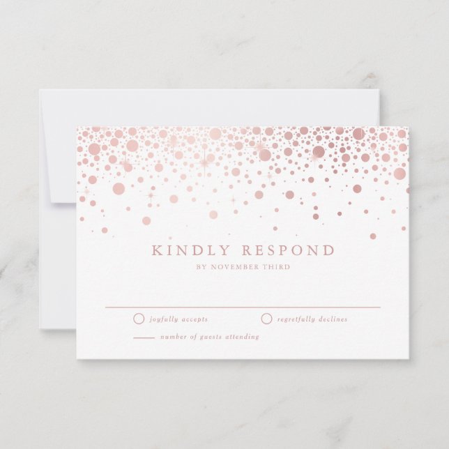 Imitate Rose Gold Confetti Dots White Wedding RSVP (Vorderseite)
