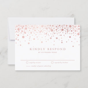 Imitate Rose Gold Confetti Dots White Wedding RSVP Karte
