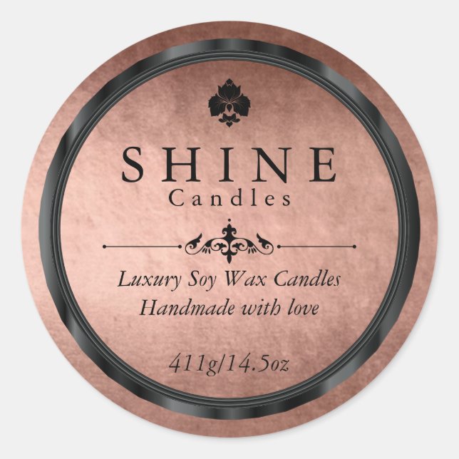 Imitate Rose Gold Fohlen und Schwarze Etiketten Runder Aufkleber (Vorderseite)