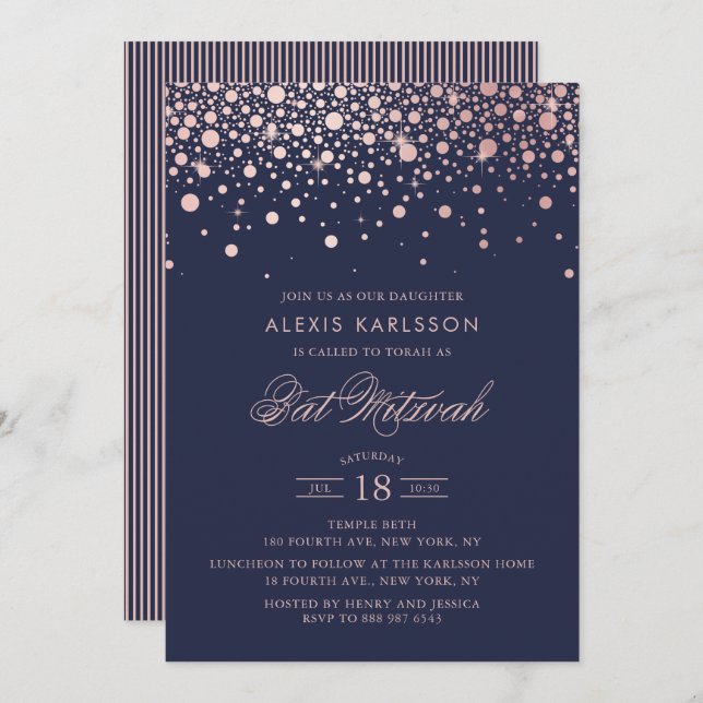 Imitate Rose Gold Foil Confetta Einladung (Vorne/Hinten)