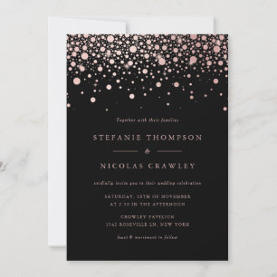Imitate Rose Gold Foil Confetti Dots Black Wedding Einladung