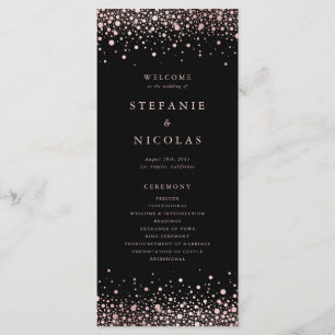 Imitate Rose Gold Foil Confetti Dots Black Wedding Programm
