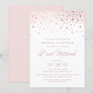 Imitate Rose Gold Foil Confetti Dots B'nicht Mitzv Einladung