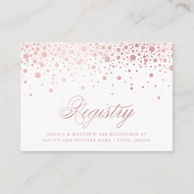 Imitate Rose Gold Foil Confetti Dots Hochzeitsregi Begleitkarte (Vorderseite)