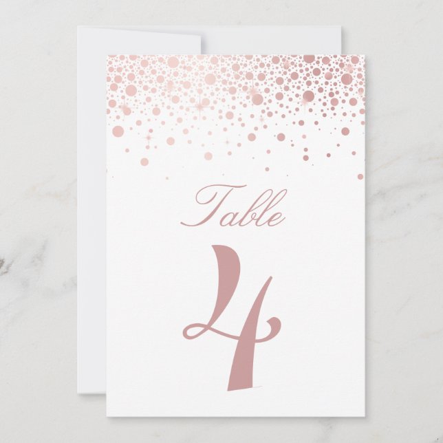 Imitate Rose Gold Foil Confetti Dots Tischnummern (Vorderseite)