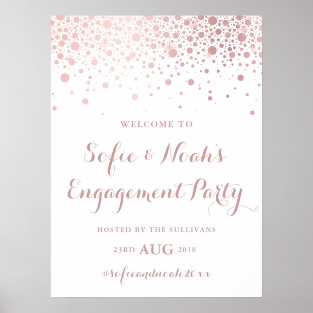 Imitate Rose Gold Foil Confetti Engagement Partei  Poster (Vorne)