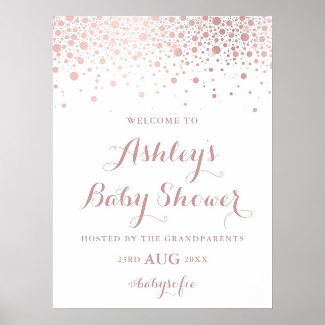 Imitate Rose Gold Foil Confetti Kinderdusche Zeich Poster (Vorne)