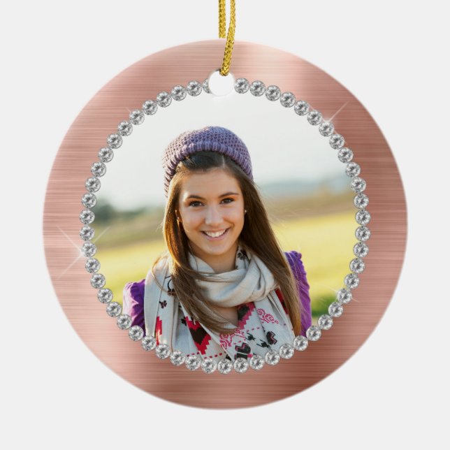 Imitate Rose Gold Foil Family Foto Monogramm Keramik Ornament (Vorne)